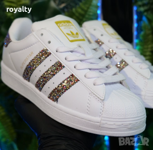Adidas Superstar Бели с Бляскави Многоцветен брокат Ленти, снимка 3 - Маратонки - 52424178