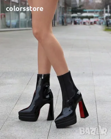 Боти на ток - черен лак и ластик - YSV5