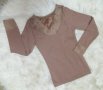 Плътна блуза в цвят капучино от еластично трико с подплата кадифе , снимка 1 - Тениски - 43480671