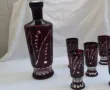 Кристални чаши и гарафа червен цветен кристал , снимка 2