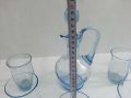  каничка и чаши цветно синьо стъкло , снимка 3