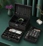 Луксозна кутия за бижута с ключ за заключване и много отделения, черна