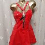 L Червена рокля от лак/ винил/ с диадема и жезъл подарък червени чорапи с дантела , снимка 3