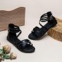 Halfword Дамски равни римски сандали, черно, размер 39, снимка 3