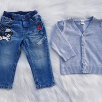 Дънки и жилетка H&M 9-12 месеца, снимка 1 - Бебешки дънки - 28109315