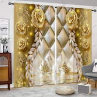 2бр. Елегантна завеса с щампа на златни цветя и пеперуди за домашен декор, 5размера, снимка 1 - Пердета и завеси - 43801968