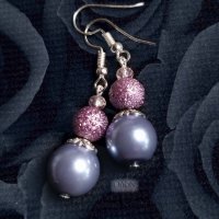 Комплект луксозен за бал с перли колие гривна и обеци в лилаво, снимка 3 - Бижутерийни комплекти - 38220966