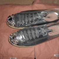Miu Miu Silver Crystal Swarovski Leather Sneakers, снимка 3 - Дамски ежедневни обувки - 26638146