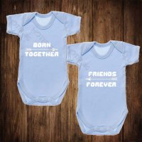Бебешки бодита за близнаци с щампа Born together Friends forever 