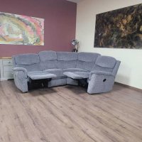 Сив ъглов диван от плат с ръчен релаксиращ механизъм, снимка 5 - Дивани и мека мебел - 43896533
