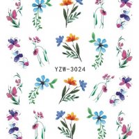 YZW-3024 цветя клонки слайдер ваденки водни стикери за нокти маникюр, снимка 1 - Продукти за маникюр - 33384063