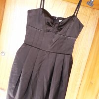 Черна къса сатенена рокля тип балон ХС, снимка 1 - Рокли - 32989532