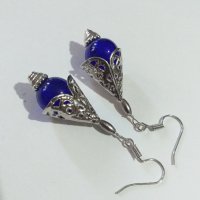 Разкошен комплект бижута в кралско синьо и филигранни орнаменти в цвят Сребро , снимка 2 - Бижутерийни комплекти - 40095817