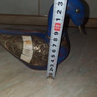 Страхотна синя дървена патица патка с месинг и кост, снимка 4 - Антикварни и старинни предмети - 43414187