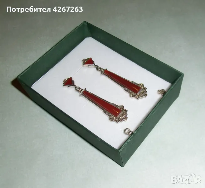 Разкошни старинни обици ар деко стил с карнеол и марказити, снимка 1