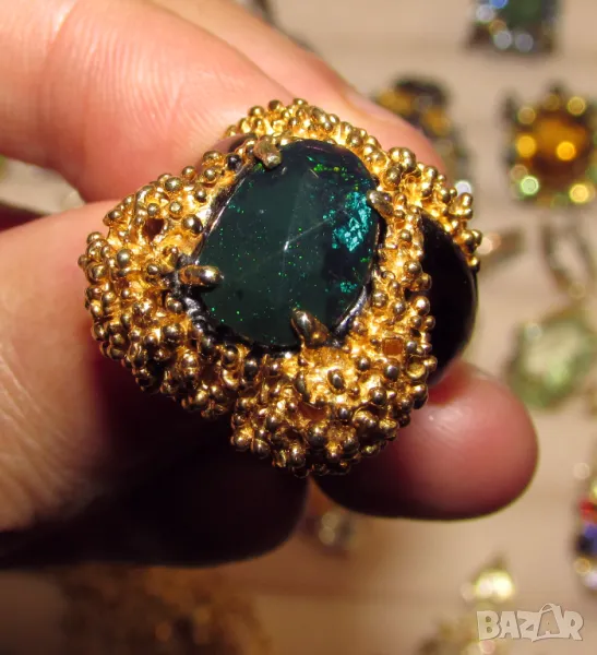 925 сребърен пръстен с черен опал камък 12x9мм, тегло 12.6гр., снимка 1