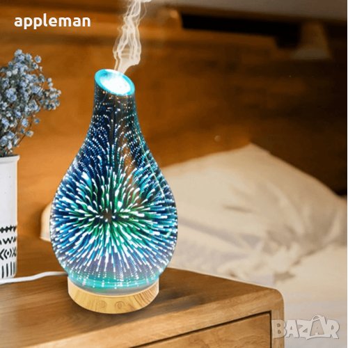 Ултразвуков стъклен 3D дифузер за етерични масла 120ml, 7 LED цвята, снимка 1