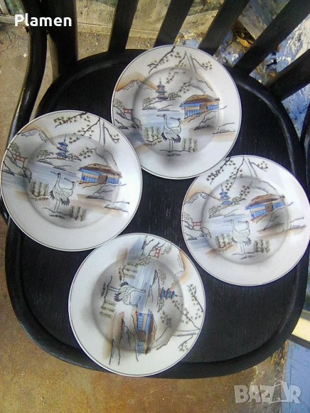 Сервиз от японски костен порцелан 4 десертни чинии 4 чаши за чай с чинии, снимка 1