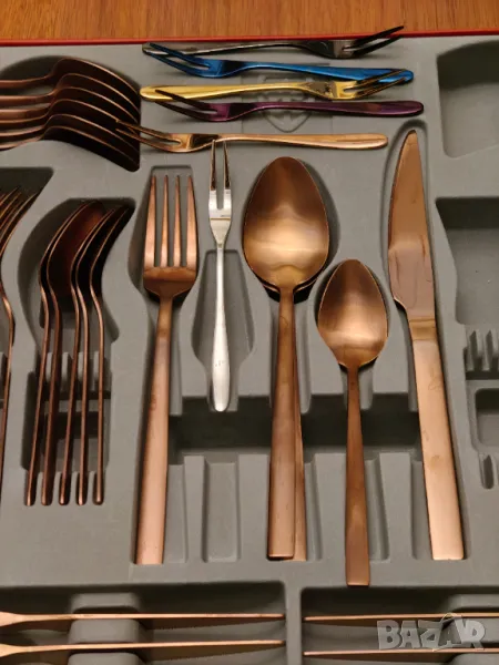   разпродажба Нови прибори за хранене неръждаема стомана 54 броя антична мед , снимка 1