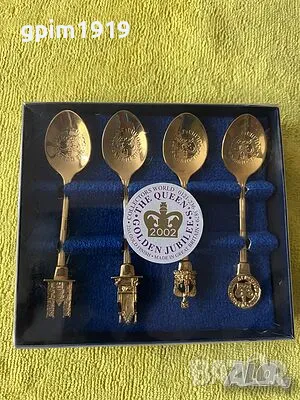 Комплект лъжици 22ct позлатени Queen Elizabeth II Golden Jubilee 2002, снимка 1