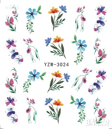 YZW-3024 цветя клонки слайдер ваденки водни стикери за нокти маникюр, снимка 1