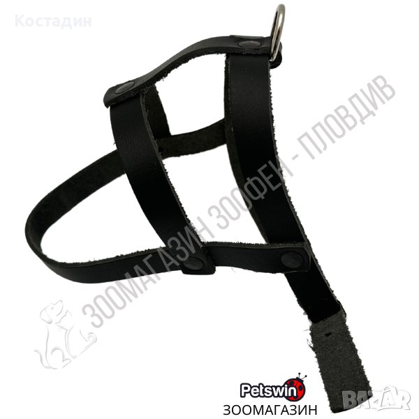 Нагръдник за Куче тип Коронка - Естествена Кожа - S, M размер - Черен цвят - Регулируем размер, снимка 1