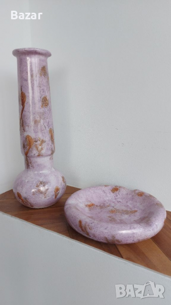 Керамични ваза и пепелник в лилаво, снимка 1