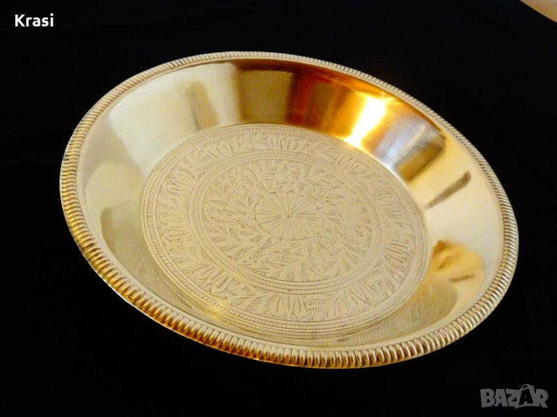 Дълбока бронзова фруктиера,салатиера 29 см.,гравирана. , снимка 1