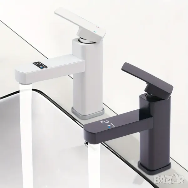 🛁✨ ЛУКСОЗЕН СМЕСИТЕЛ ЗА БАНЯ – ЧЕРНО & БЯЛО + ЦИФЕРБЛАТ ЗА ТЕМПЕРАТУРА 🔥❄️, снимка 1