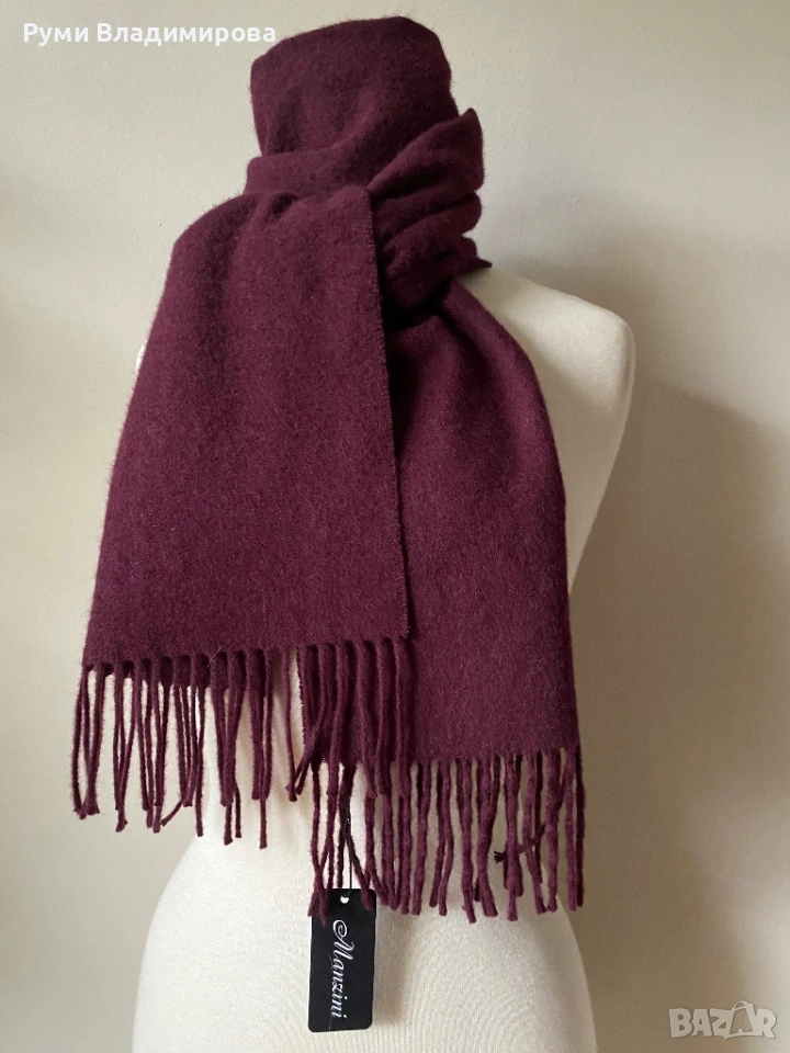 Мъжки шал от 100 % вълна в бордо, Manzini, с етикет, снимка 1