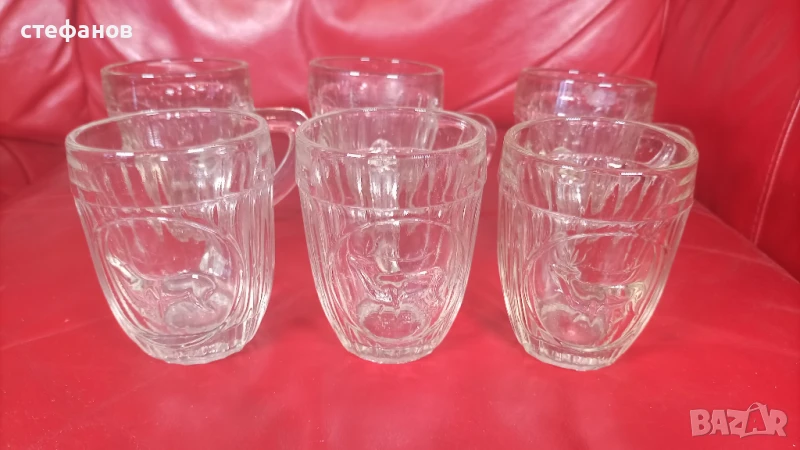 Стъклени чаши за боза от едно време с еленчето, средна боза от 4 ст, снимка 1