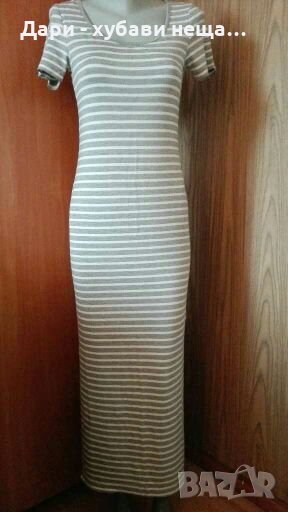 Дълга ежедневна рокля в бяло и сиво👗🍀S,M👗🍀арт.2022, снимка 1