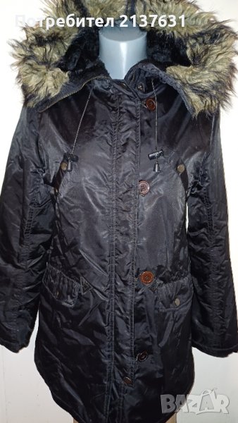 ДАМСКО ДЪЛГО ЧЕРНО ЯКЕ с КАЧУЛКА Размер М , снимка 1