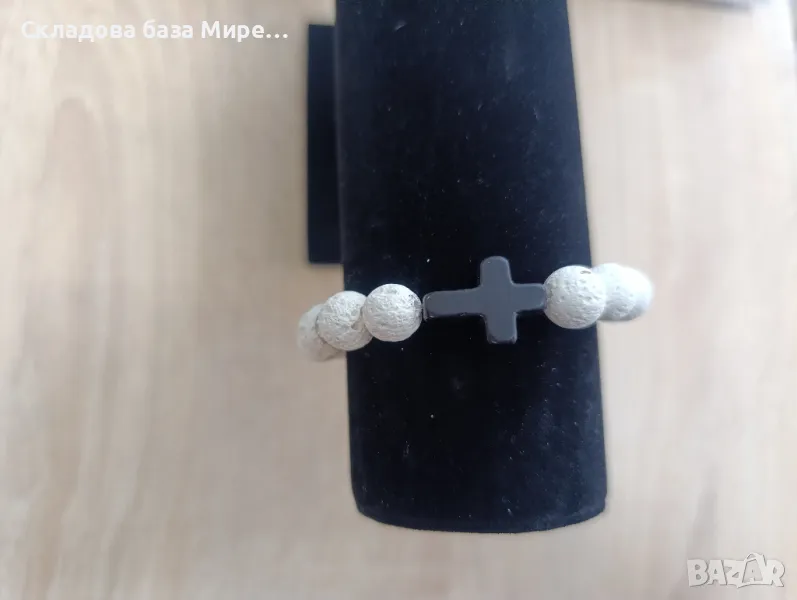 Гривна от естествени камъни Оникс Ахат и Хематит, Ластична корда Ръчна изработка, снимка 1