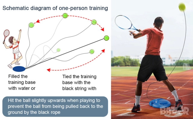 Нов Преносим Тренажор за Тенис, Tennis Self Training Tool, С 2 топки и 2 дълги въжета, снимка 3 - Тенис - 52969014