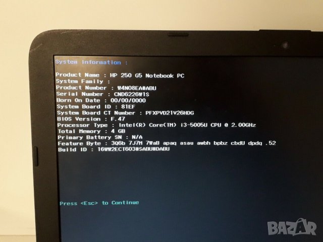 Лаптоп HP 250 G5/I3-4005U/4GB - на части, снимка 5 - Части за лаптопи - 40445583