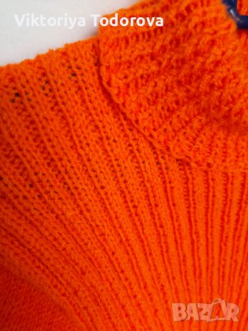 Оранжево поло-ръчно плетиво+подарък-шал, снимка 4 - Блузи с дълъг ръкав и пуловери - 39959570