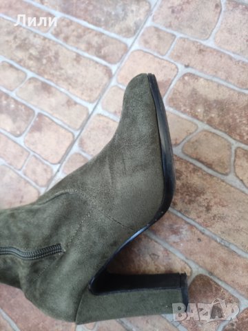 Дамски зелени велурени ботуши , снимка 2 - Дамски ботуши - 34590353