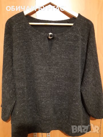 3-4XL НОВА ПРЕКРАСНА ЧЕРНА БЛУЗКА СЪС СРЕБРИСТА НИШКА ОТ СРЕДНО ПЛЪТНО ЕЛАСТИЧНО ПЛЕТИВО , снимка 3 - Блузи с дълъг ръкав и пуловери - 43171873