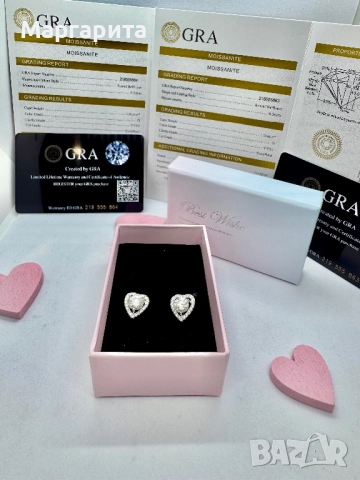 Сребърни обеци с мойсанит (диамант) 1 карат, снимка 5 - Обеци - 51949710