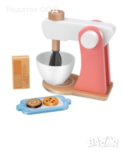 Дървен комплект, миксер с аксесоари, розов