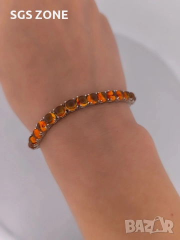 ръчно изработена сребърна гривна с кехлибар, снимка 4 - Гривни - 52586590