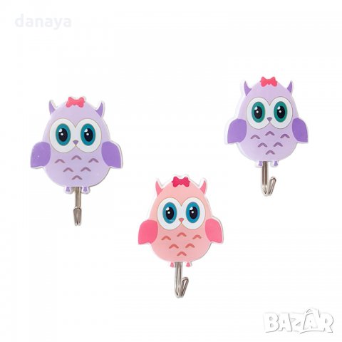 1856 Комплект самозалепващи закачалки Бухалчета, 3 броя