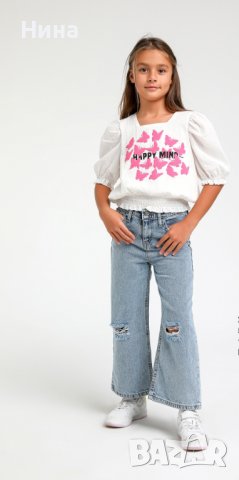 Блуза Escabel с розови пеперуди , снимка 3 - Детски Блузи и туники - 39692862