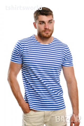 Нов мъжки моряшки комплект: моряшка класическа тениска без бие и капитанска шапка, снимка 6 - Тениски - 37662389