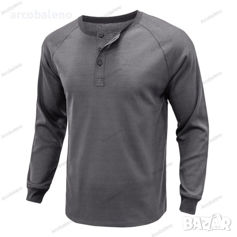 Нова мъжка тениска Henley с кръгло деколте и дълъг ръкав, 6цвята , снимка 9 - Тениски - 39132027
