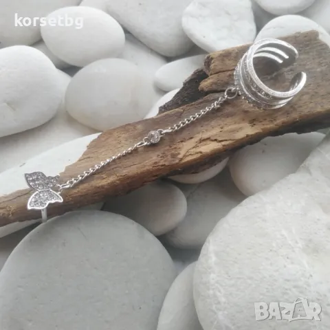 Двоен пръстен с кристали и пеперуда 8000, снимка 1