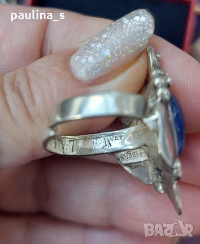 Винтидж / Античен ръчно изработен сребърен пръстен проба H925s "Noway" камък Лапис лазули, снимка 6 - Пръстени - 32484159