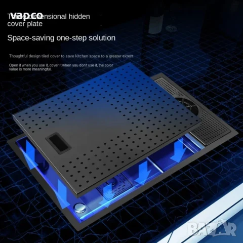 Черна мини мултифункционална кухненска мивка с капак, снимка 2 - Мивки - 51358538