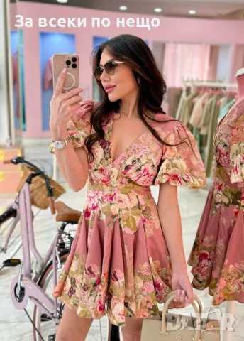 Дамска Рокля Разкроена В Талията С Ръкави Тип Балон И V-Образно Деколте Код A563, снимка 2 - Рокли - 50183273